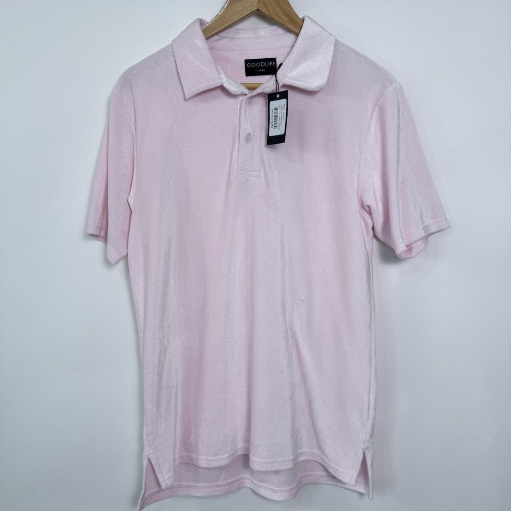 Goodlife Velour‎ Polo Shirt Mens Small Barely Pink Luxe Casual